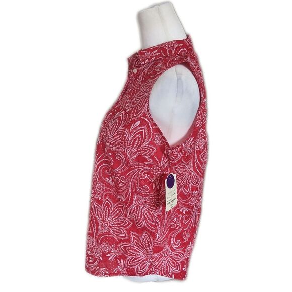 St. John's Bay NWT 100% cotton sleeveless red & white paisley blouse S - Picture 2 of 8